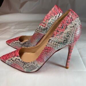Women's Pink Snake-Print Pointed Toe Stiletto Pumps